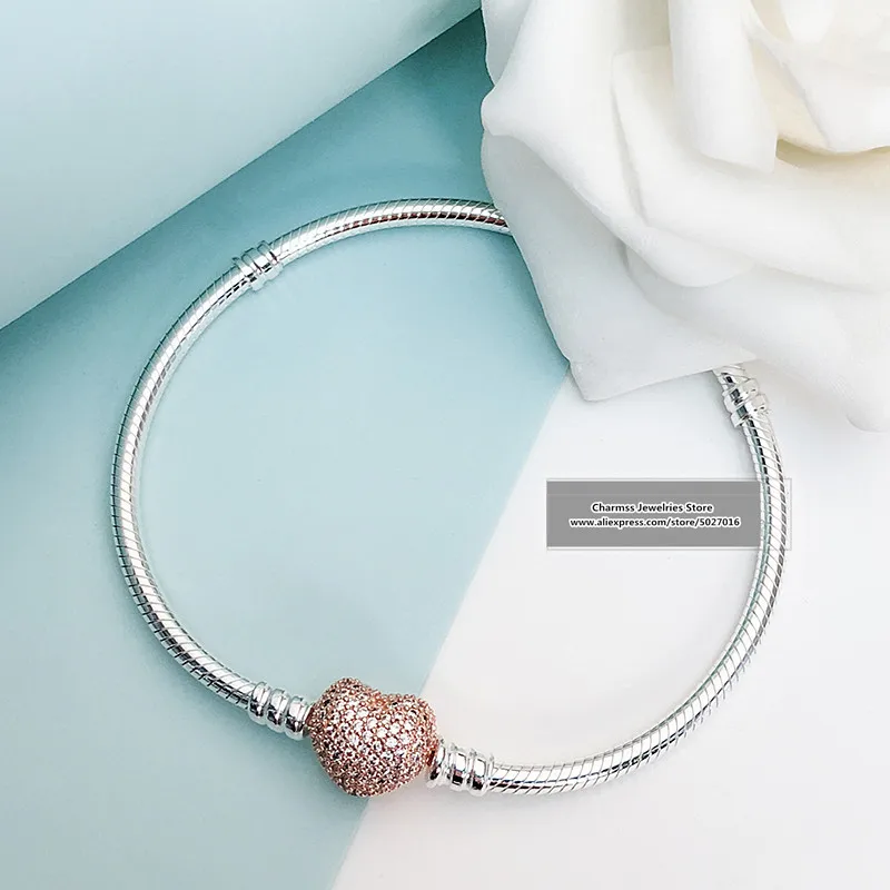

2020 Fashion Jewelry 100% 925 Silver 925 rose charm bracelet for women hand chain Jewelries Pulseira Gift,1pz