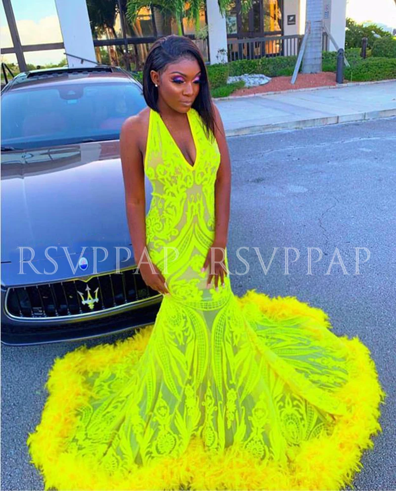 African Black Girl Long Prom Dresses 2022 Stunning Sequined Lace Halter ...