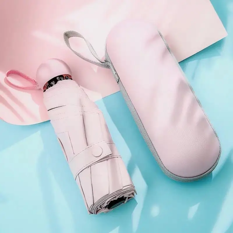 pink 2 Милые мини-Зонтики с карманом для девочек, маленькие складные зонты от солнца или дождя, портативные зонты для путешествий с защитой от ультрафиолета - Цвет: pink 2