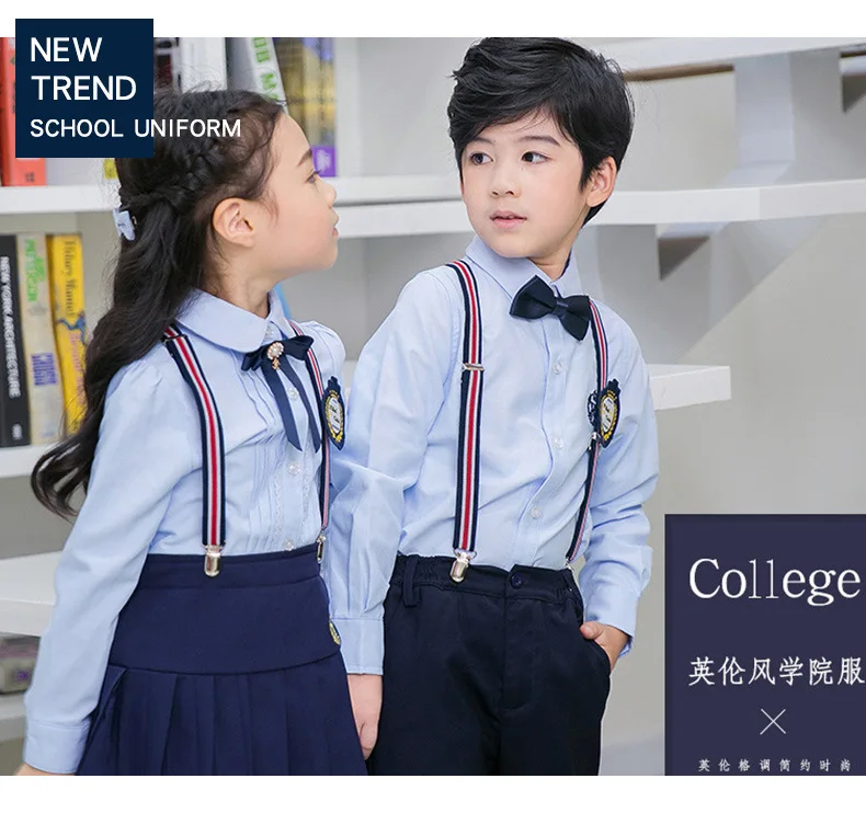 Kindergarten Suit Spring And Autumn Long-sleeve Blouse Pleated Skirt Set Young STUDENT'S British Style Children School Uniform C
