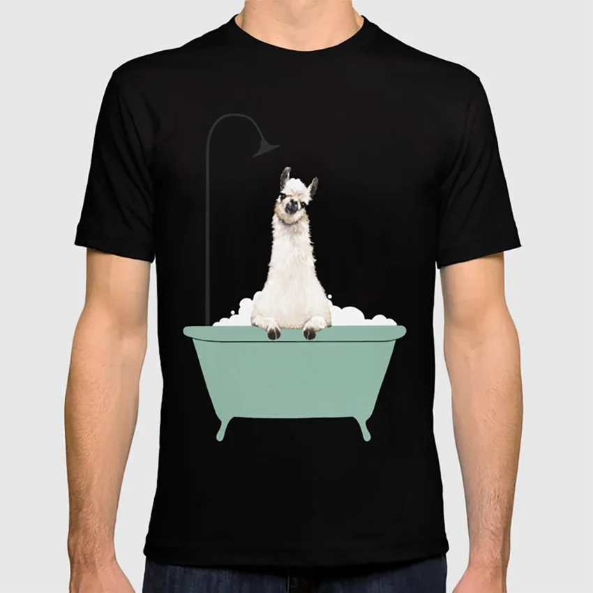 Лама наслаждаясь пузырьковой ванны футболка поп-арт животные милые