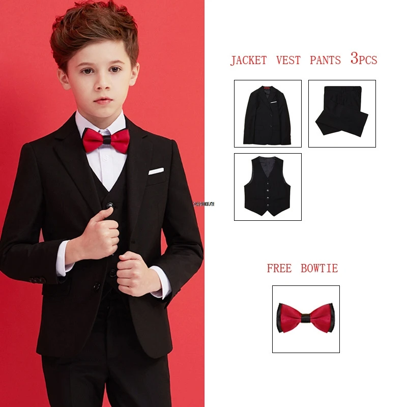 Boys Business Suits Coat 3 Piece Outfit Tuxedo Set For Kids Formal Suit Boys Pants Necklace Set Slim Knitted Romper Outfits Boys Size 5t Baby Boy Outfit - View #6