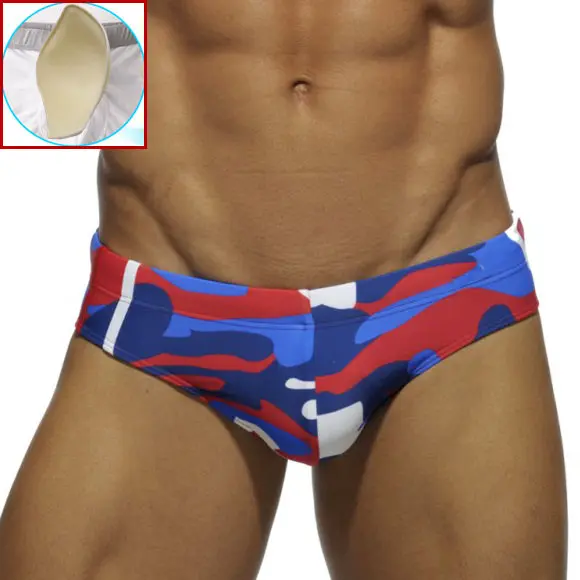 Camo Red Men's Frontal Swim Briefs Sexy Push Up Jumpsuits Men Swimsuit Camouflage Swimsuit Bikini Beach Swimsuit - Цвет: Camo Red