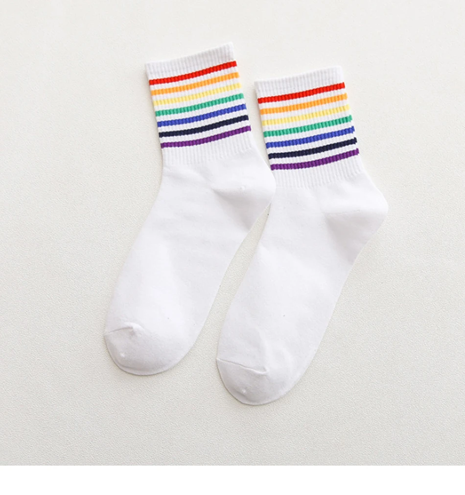 Harajuku радужные носки 5 пар в полоску Теплые носки для зимы женские удобные хлопковые носки Рождественский подарок
