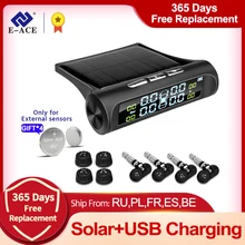 E-ACE TPMS sistema com alarme de monitoração, de pressão de pneu de carro, energia solar, segurança automotiva, aviso de temperatura e pressão de pneu