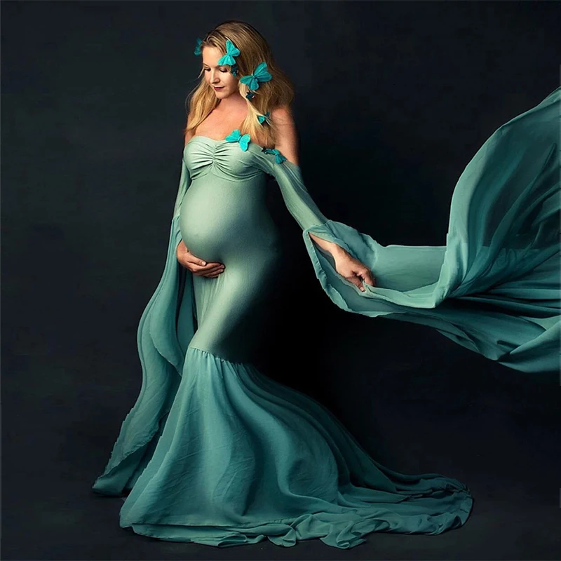 

Sexy Shoulderless Maternity Photography Props Long Dress For Baby Shower Dresses Stretchy Pregnant Woman Photography Props 2021