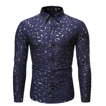 

Autumn and winter shirt new fashion joker, hot stamping decoration, casual lapel man long sleeve flower shirt camisa masculina