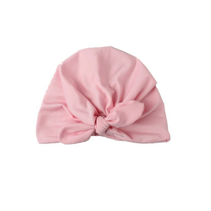 Детская шапка, однотонный тюрбан, головной платок для девочки, Эластичные крышки для девочки, 8 стилей, детская шапка, галстук-бабочка, детская шляпа с бантиком, шапочка для волос - Цвет: Розовый