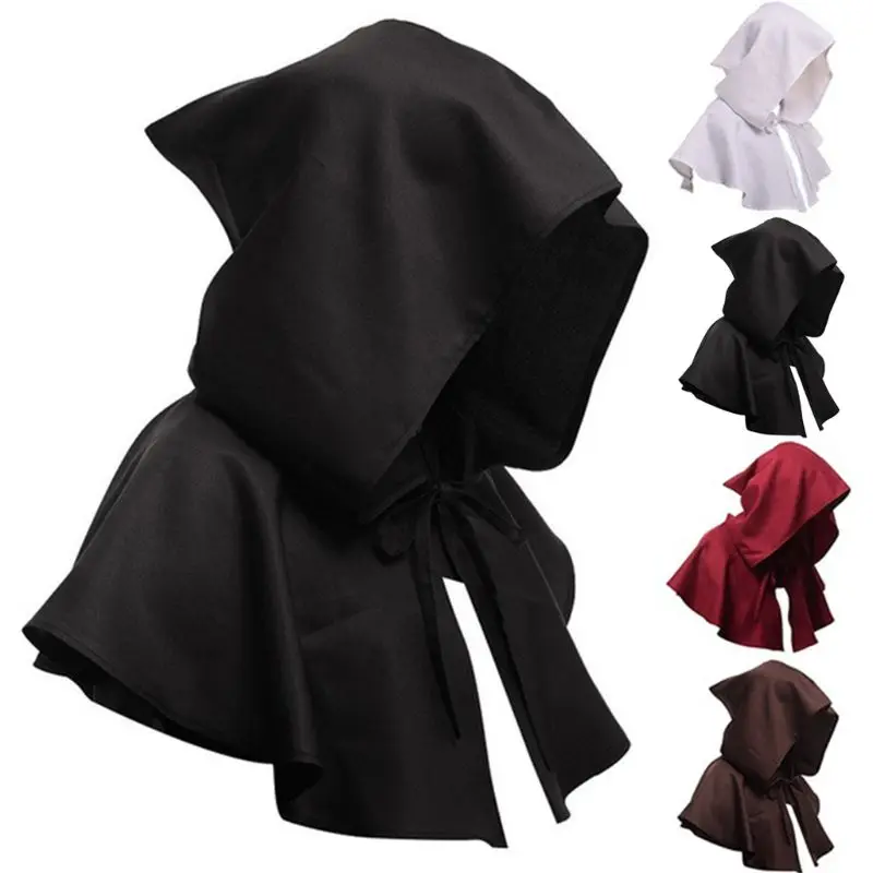 

Adult Kids Medieval Halloween Short Cloak Witchcraft Pagan Cosplay Hooded Cape Masquerade Witch Wizard Cowl Hat Party Costume