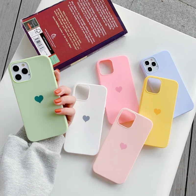 Матовый чехол с милым сердечком для iPhone 11 Pro Max SE 2 XS XR X 8 7 Plus 12 Mini тонкий мягкий