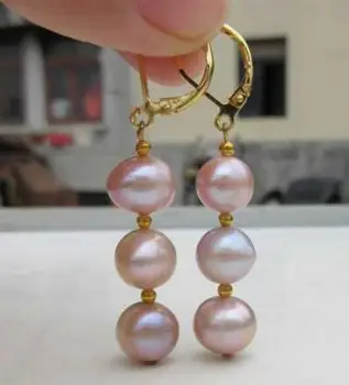 

>>>>noble jewelry Gorgeous pair natural bizarre pink purple pearl earrings 14K/20 YELLOW GOLD