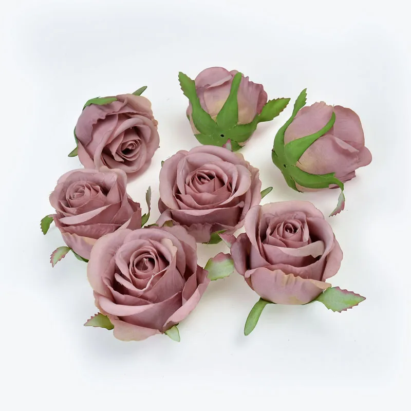 1pcs new artificial flower high quality silk rose head wedding home Christmas decoration diy flower wall scrapbook gift box - Цвет: Champagne purple