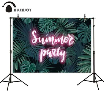 

Allenjoy Tropical Green Tree Leaves Summer Party Neon Light Background Photography Backdrop Selfie Portrait Baby Birthday Studio