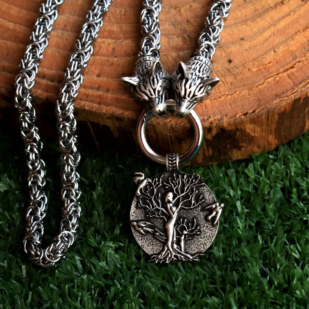 SanLan 1 шт. цепь из нержавеющей стали Norse wicca pagan Wings to fly Roots to Grow tree of life ожерелье - Окраска металла: withchain1