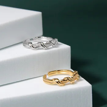 

Korean S925 Sterling Silver Rings for Women 2020 new ins mix knot opening female Geometric ring fine Jewelry Minimalist Gift