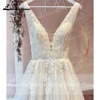 Lakshmigown Champagne V Neck Lace Appliques Wedding Dress Customized Shiny Tulle Vestidos Garden A Line Backless Bridal Gowns 4