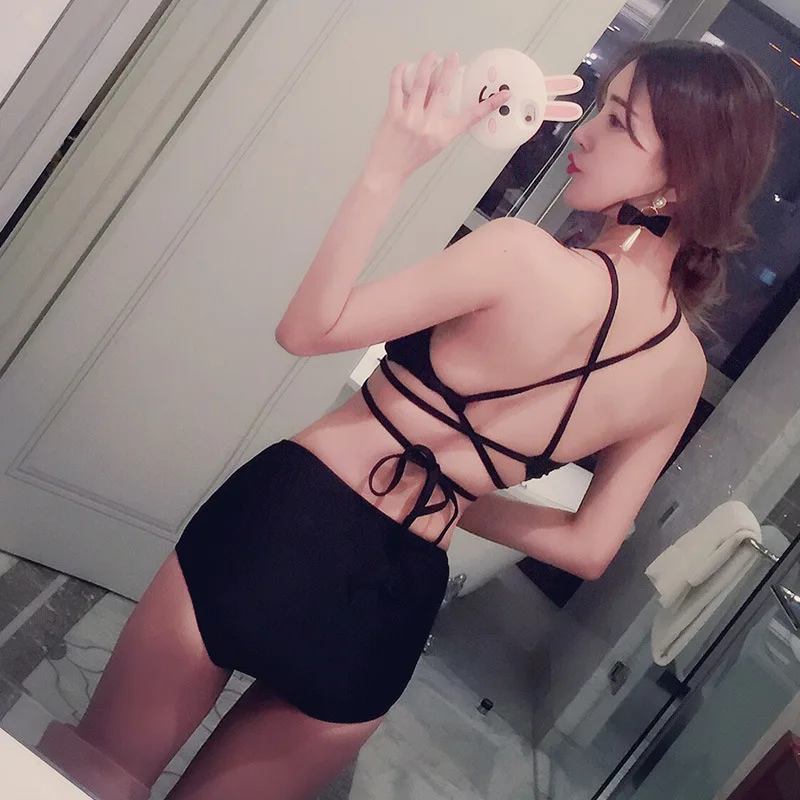 

Ci xiu wang Red Celebrity Style ~ Thailand Sexy Bandage Cloth Bikini High-waisted Retro Small Bust Gathering Underwire Swimwear