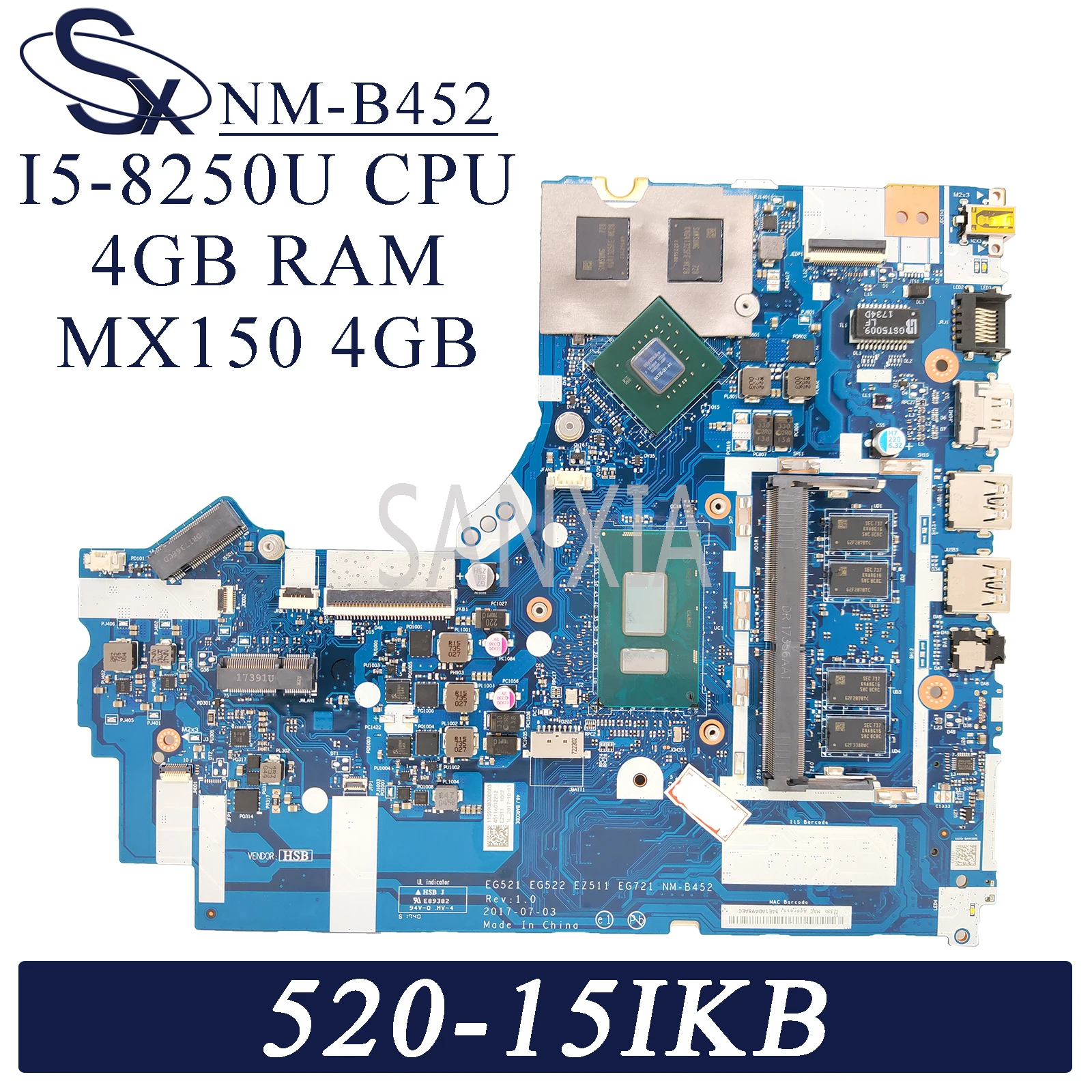 Материнская плата KEFU NM-B452 для ноутбука Lenovo Ideapad 520-15IKB оригинальная материнская