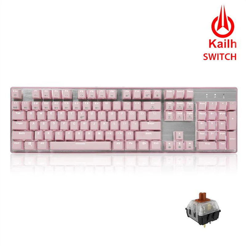 Hexgeards GK706 Механическая игровая клавиатура kailh MX Синий переключатель 104 ключ Водонепроницаемость механическая клавиатура розовый - Цвет: Brown Switch-PINK
