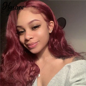 

99j Burgundy Colored Lace Front Human Hair Wigs Body Wave Lace Front Wigs Human Hair Body Wave Wig Transparent Lace Pre Plucked