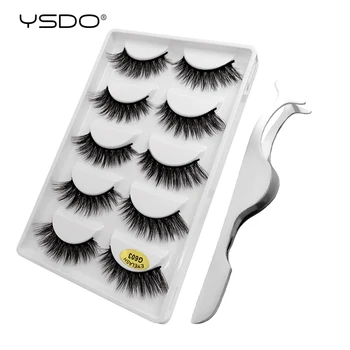 

YSDO eyelashes natural long mink eyelashes 5 pairs false lashes hand made 3d mink lashes makeup eyelash tweezers set fluffy lash