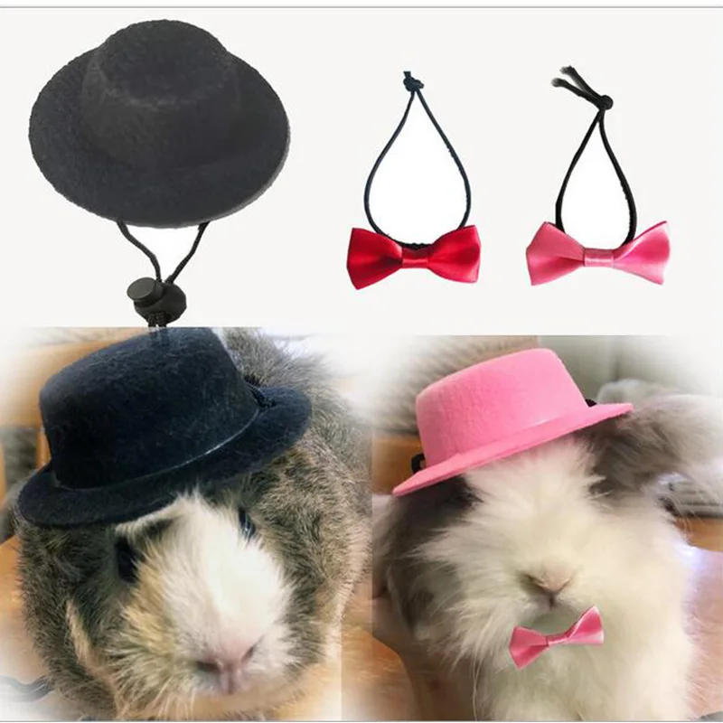 Guinea Pig Hat and Bowtie 2Pcs/Set Hamster Costume Outfit Rats Chinchilla Cap Hedgehog Hat Small Pet Items Accessories Small Animal Clothes