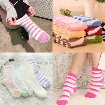 

1 Pairs Cozy Fuzzy Slipper Socks Women Plush Soft Warm Fluffy Coral Velvet Thicken Crew Socks For Winter Chindren/Teens