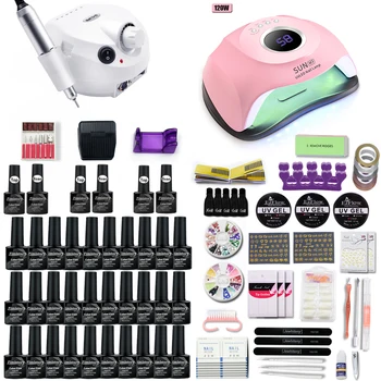 

Nail set 10&20&30 Color Gel Nail Polish With 120W UV/LED Lamp Nail Dryer And 35000RMP Nail drill machine For Manicure art set