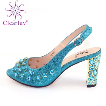 

New Fashion Womens Dress Shoes Open Toe Slip on Women Party Wedding Pumsp Decorated with Rhinestone Ladies Sandals with Heels
