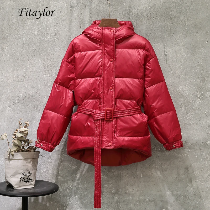 

Fitaylor Winter Ultra Light Women Down Jacket Warm White Duck Down Hooded Parkas Female Single Breasted Snow Outerwear With Belt