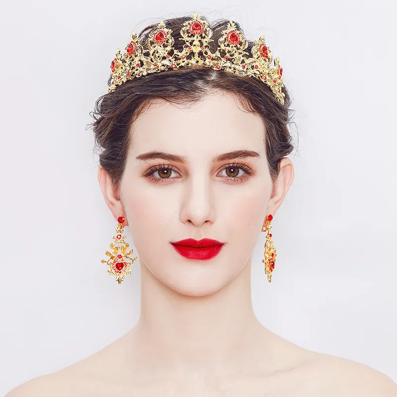 

AliExpress Hot Selling Baroque Crown Europe And America Classic Modeling Bride Crown Ear Stud Accessories Set