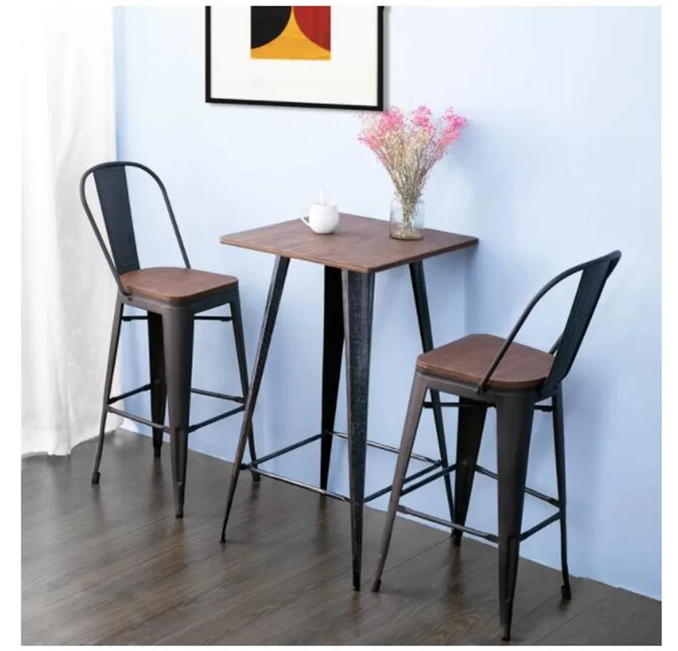 

2 Pcs/set Backrest Metal Stools Household Dining Table Bar Individual Chairs Simple Tables Shrinking Round Tables Chairs Couple