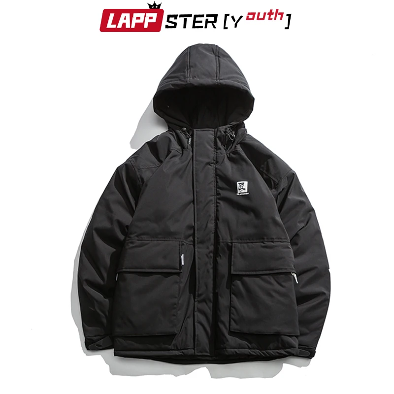 LAPPSTER-Youth Мужская Зимняя парка в китайском стиле с принтом,, хип-хоп зимние куртки, пальто, корейская мода, повседневная черная ветровка