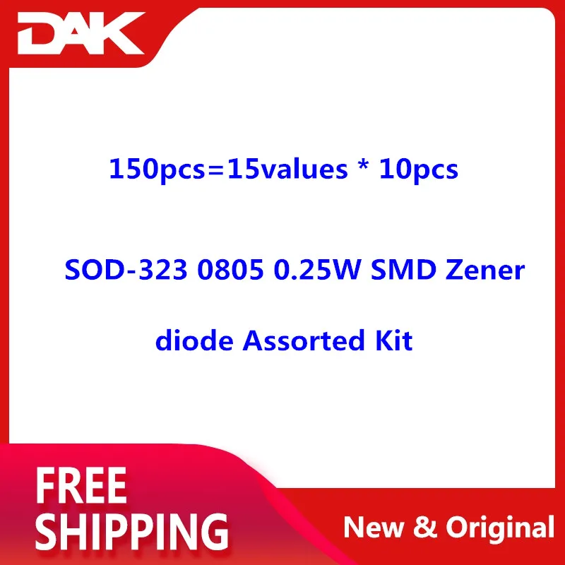 150pcs=15values* 10pcs SOD-323 0805 0.25W SMD Zener diode Assorted Kit