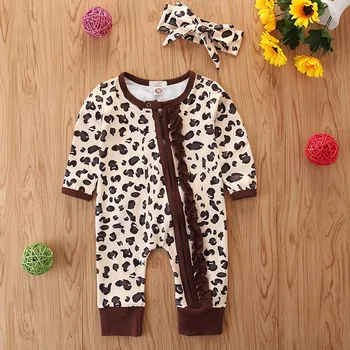 

Infant Leopard Romper Baby New Born Long Sleeves Clothes Baby Boys Girls Jumpsuit Headbands 0-2 Years Newborn Baby Girls Romper