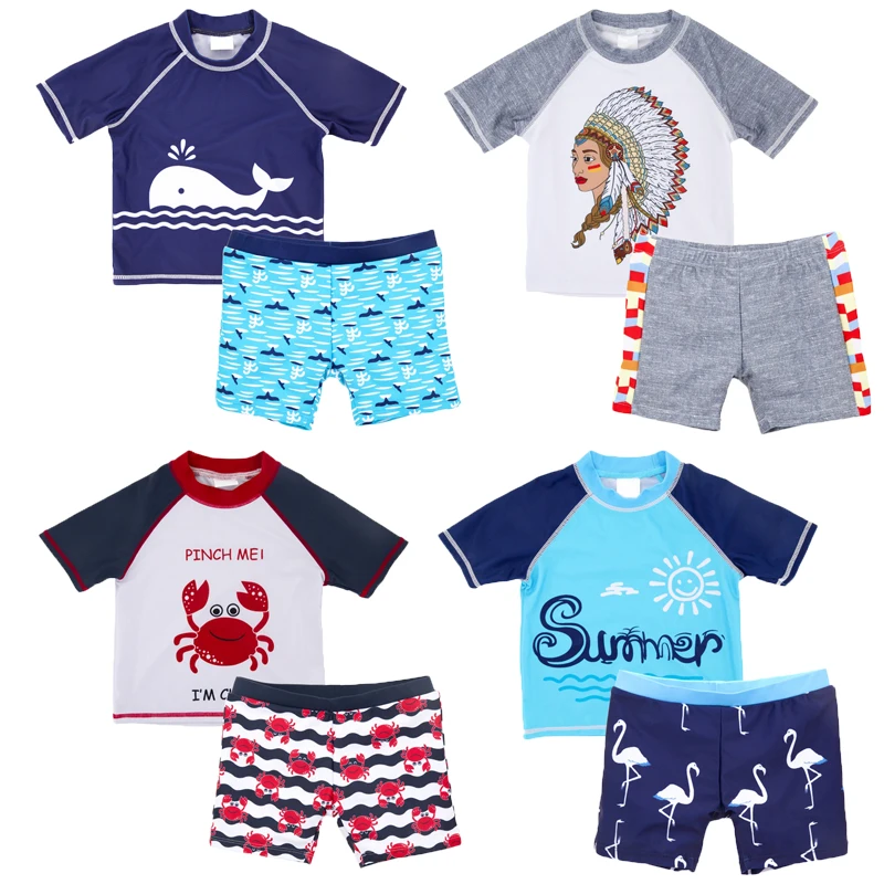 

Honeyzone Kids Boys Swimsuit Children Short Sleeve Split Swimwear 2pcs/lot Toddler Baby Summer Swimming Clothing for 3-10 Years