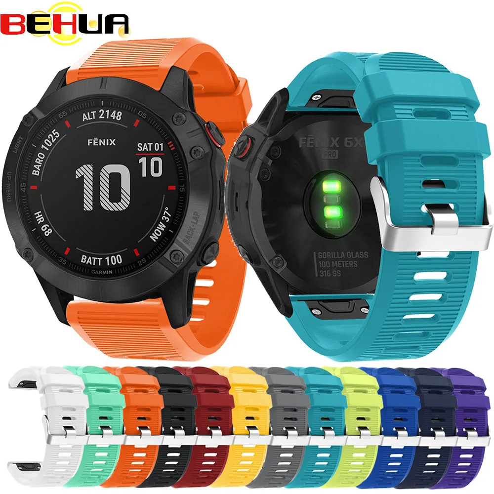 Ремешок силиконовый 26 мм для смарт часов Garmin Fenix 6X GPS быстросъемный удобный