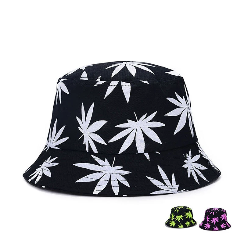 

Fashion hats Original sufeng fisherman cap men and women cotton graffiti colored maple leaf basin cap street sun protection cap