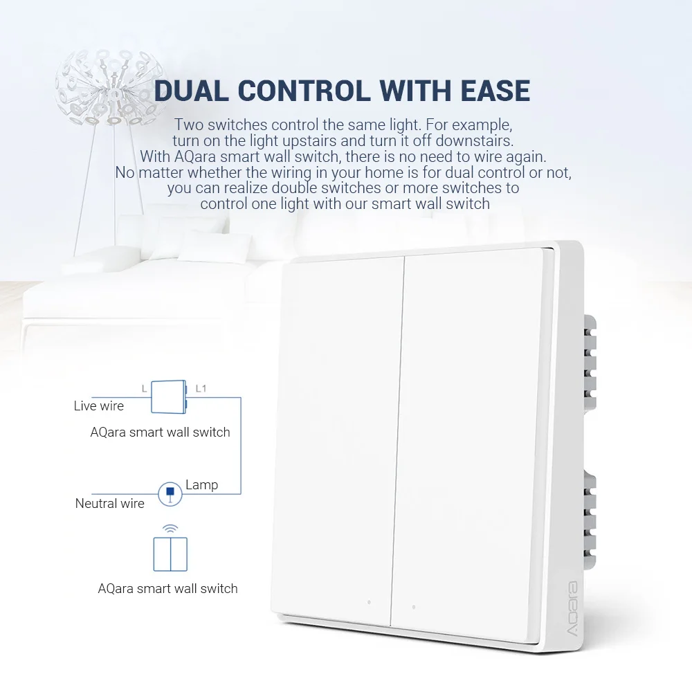 AQara D1 Wireless Smart Wall Switch 1-gang No Neutral Wire APP / Voice Control Over-heat Protection