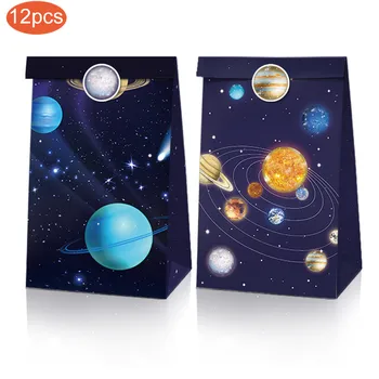 

Baby Shower Outer Space Seven Planets Gift Candy Bags With Planet Sticker Kids Happy Birthday Paper Gifts Bags Party Decorations