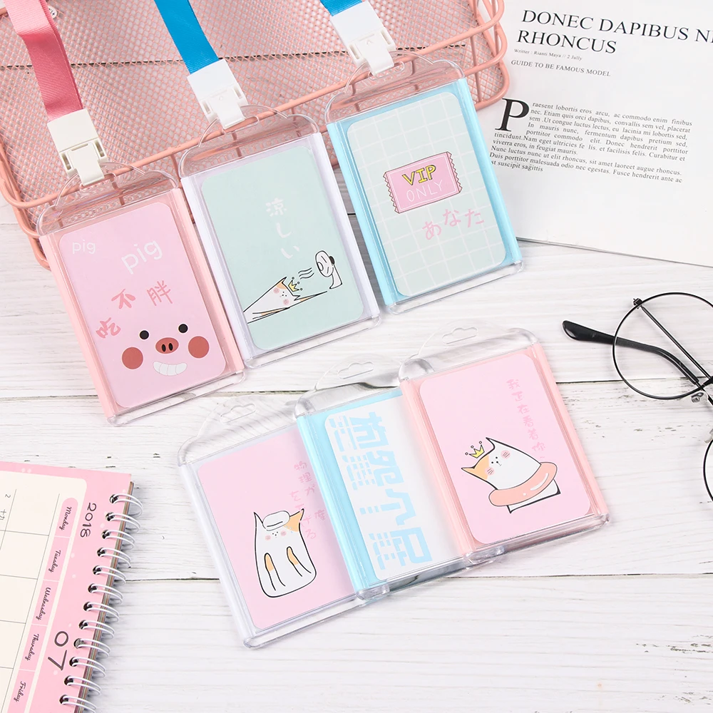 

1Pcs Fashion Hanging Rope Card Case ID Pass Card Holder Bank Credit Card for Students Women Teenager Bus PVC Name Badge Holder