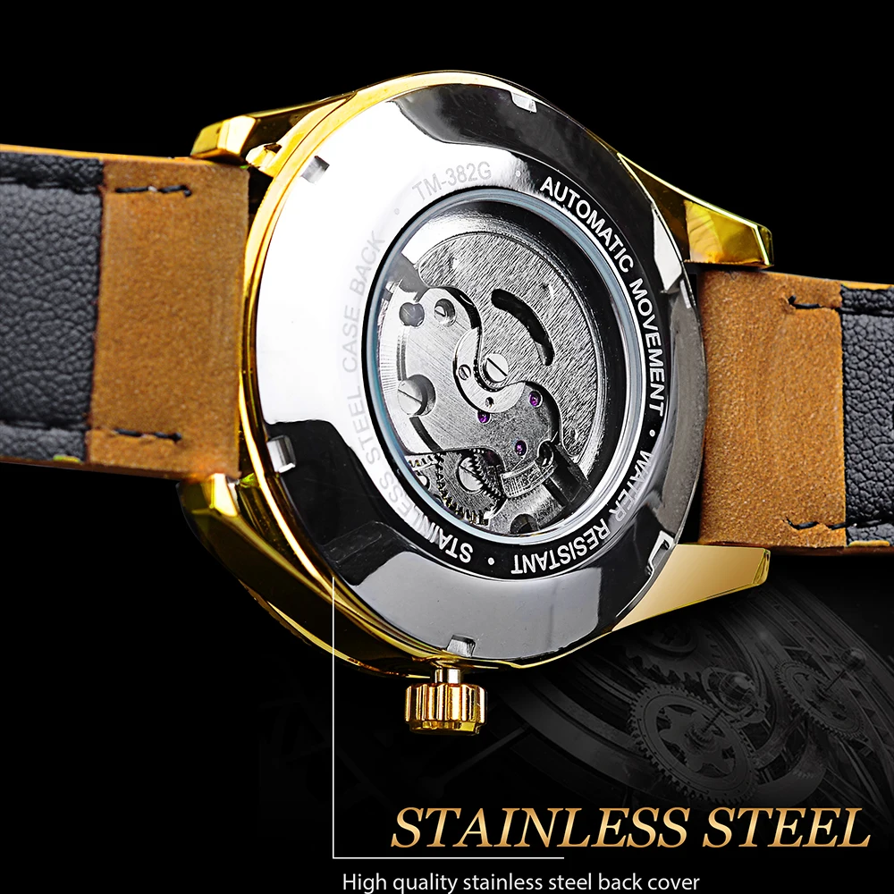 Forsining Orologio da polso meccanico da uomo, orologio da uomo automatico alla moda, orologio da esterno con display della data, orologi analogici impermeabili in pelle_voghion.com