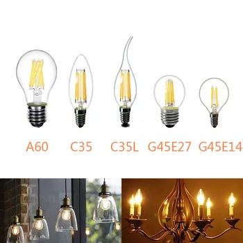 

led light bulb candle 2W 4W 6W 8W C35 C35L G45 A60 ST64 AC 220V Filament Bulbs 360 Degree Warm White Retro Vintage Lights