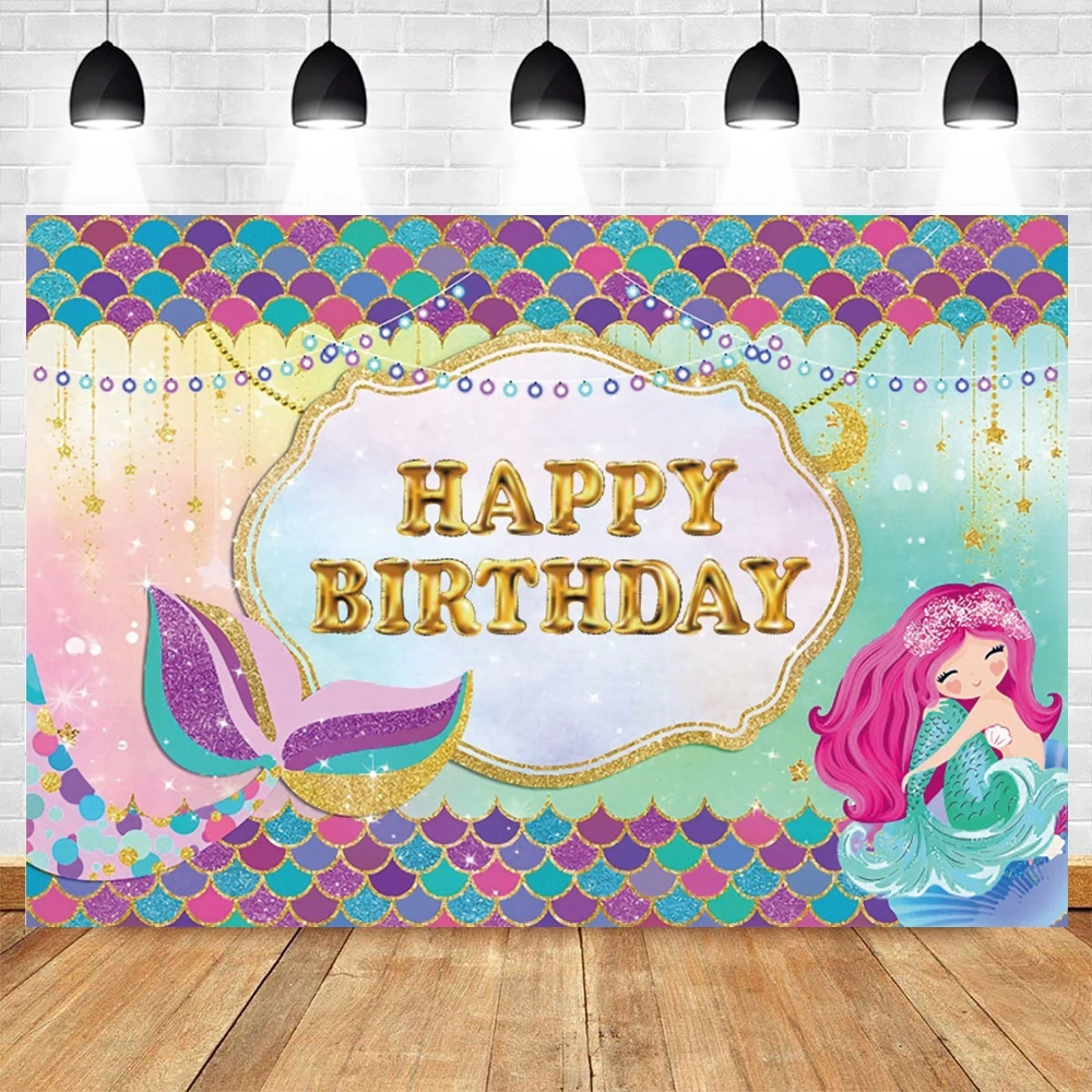 

Mermaid Backdrop Photography Birthday Party Fish Scale Custom Banner Photo Studio Photo Background Newborn Baby Shower Photocall
