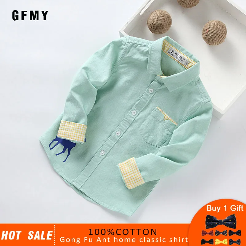 

GFMY 2019 Autumn 100% Oxford Textile Cotton Full Sleeve Casual Boys Shirt 3T-12T Kid Casual School Clothes Gift Bow Tie