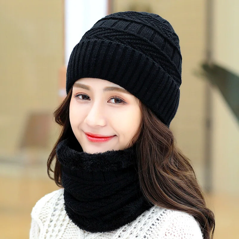 2pcs/Set Men Women Winter Warm Mask Cap Knitted Skiing Snowboard Bibs Hat Snow Sport Snowmobile Thicken Scarf Mask