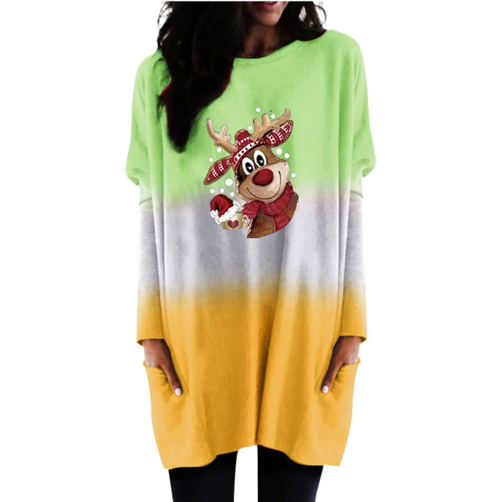 VICABO Pockets Shirts 2020 Christmas Printed Tops Female Fashion Clothes Autumn Winter Woman Tshirts