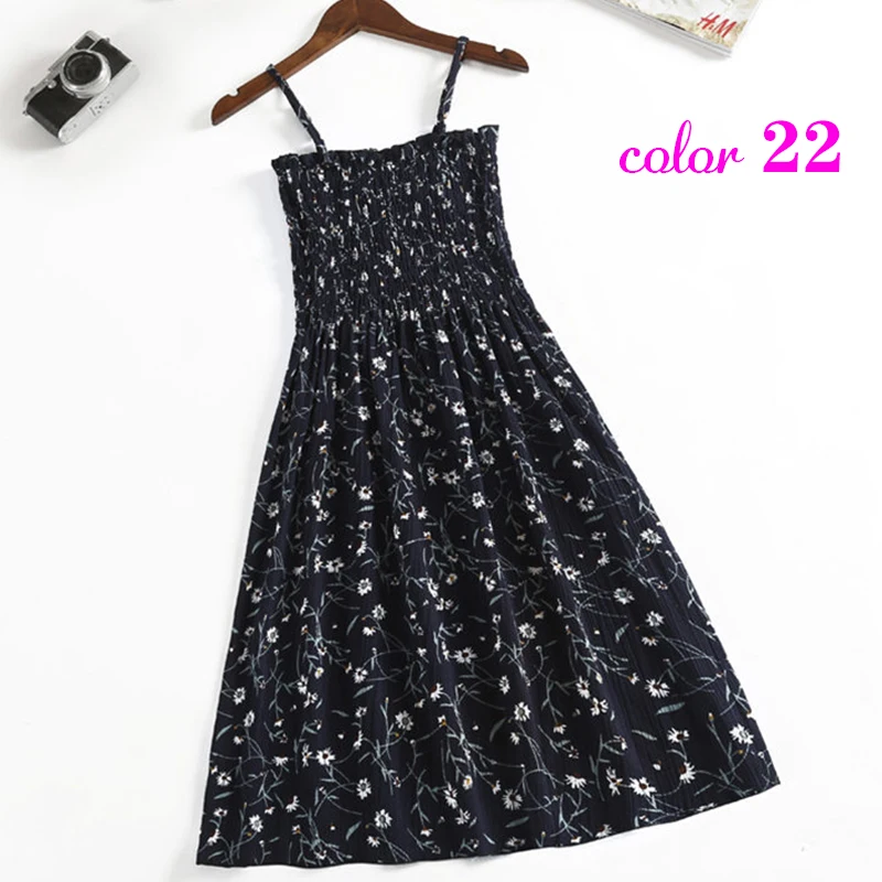 Women Summer Flower Chiffon Dress Girl 2020 Midi Sundress Beach Maxi Robe Dresses Korean Style Print Elegant Sleeveless Dress