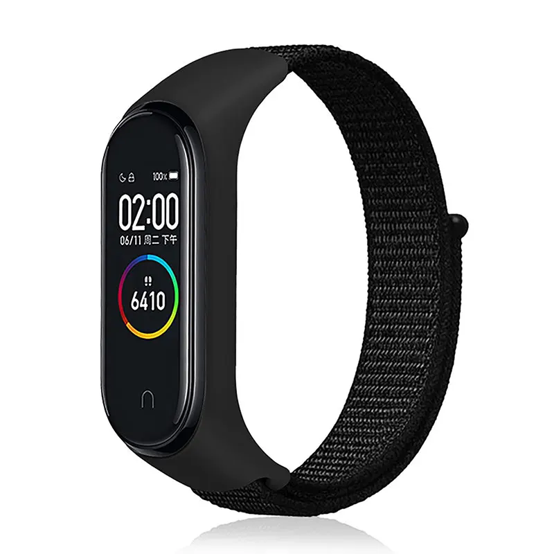 Спортивный нейлоновый ремешок для Xiaomi Mi Band 4 3 сменный Браслет для Xiaomi Mi 4 Band 4 Band 4 Mi3 Смарт-часы - Цвет: Deep Black