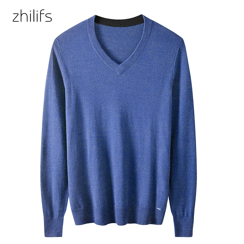 

Pullover V-Neck Sweater men 2021 autumn winter Merino wool blend warm jumper clothes pull homme hiver man hombres sweater